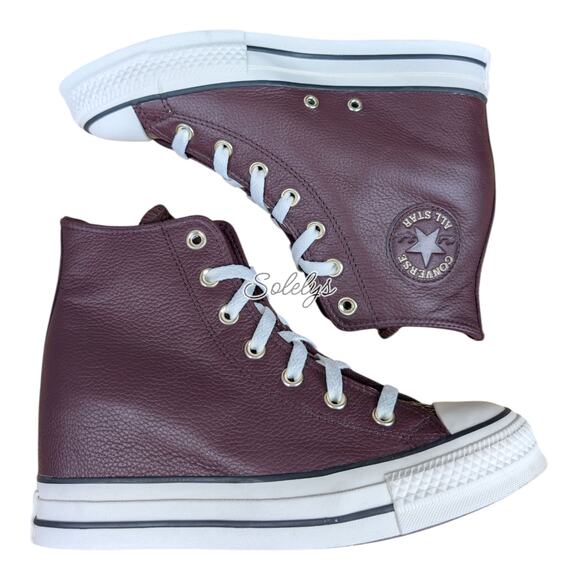 Converse CTAS Platform Hidden Wedge Red Bloodstone Leather Sneaker Womens 8.5 - Picture 10 of 11